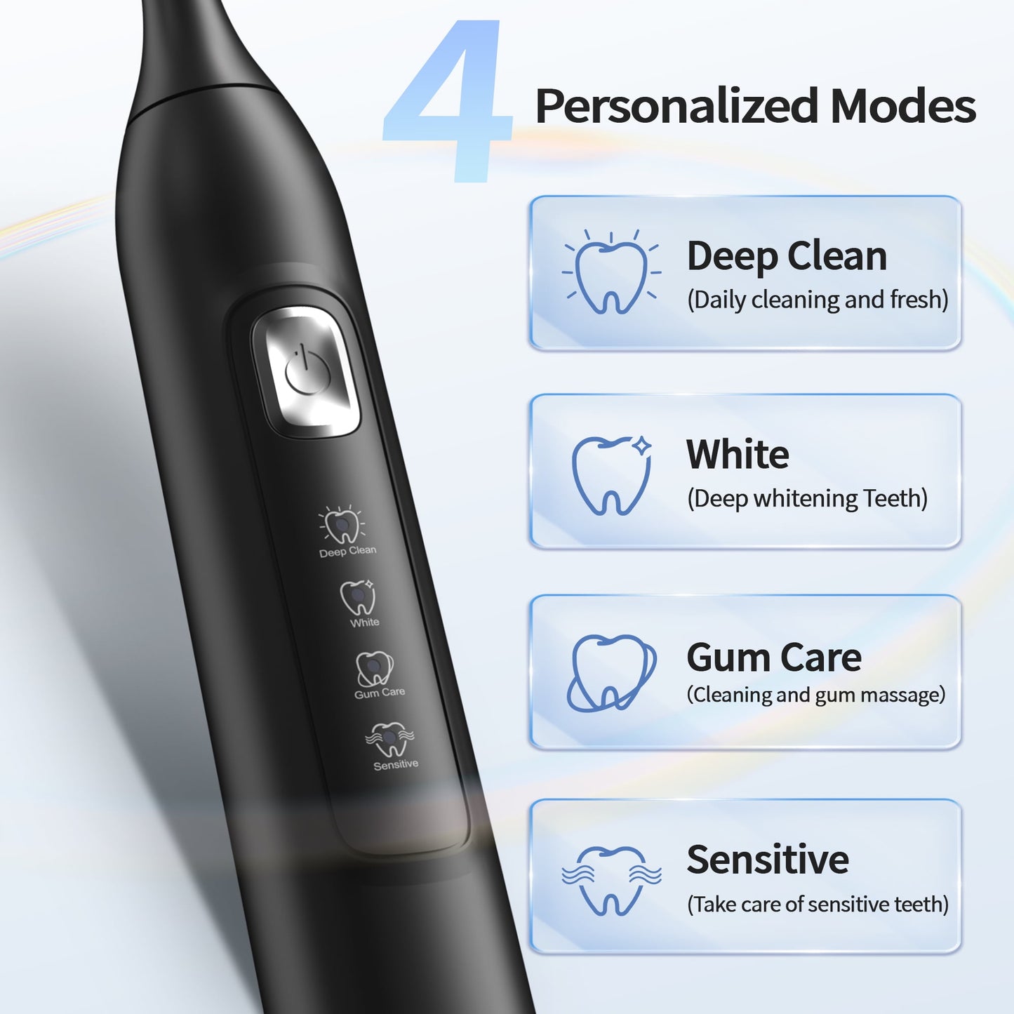 Dermaxgen inc Sonic Electric Toothbrush for Adults, Rechargeable Travel Tooth Brush with 6 Brush Heads, 42000 VPM Deep Clean 4 Modes 120-Day Battery, Black