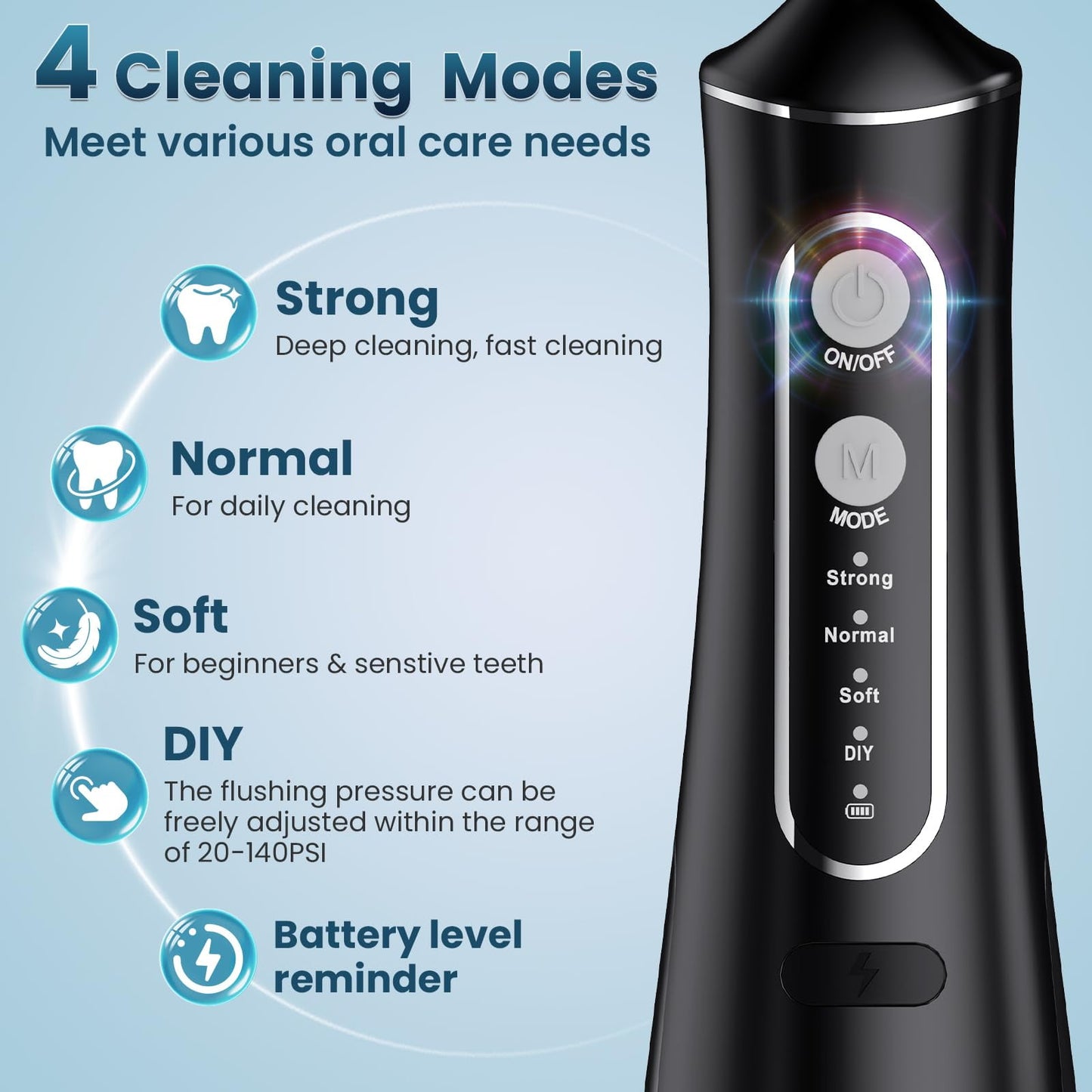 Dermaxgen inc Water Flosser for Teeth Cleaning and Flossing, Portable Cordless Water Picks, Dental Floss 300ML Rechargeable Oral Irrigator with 5 Jet Tips for Home Travel Office, Black