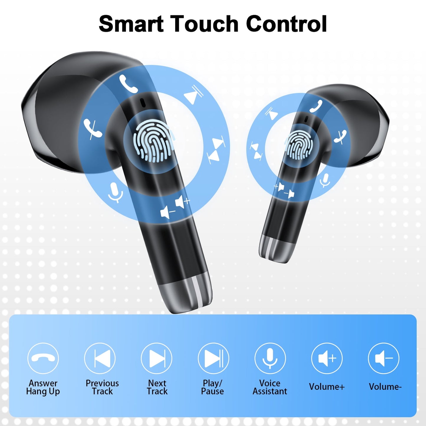 Wireless Bluetooth Earbuds Noise Cancelling in Ear Buds Deep Bass Stereo, 50H Playtime with Mics, LED Display, IPX7 Waterproof USB-C Earphones for iphone Android Laptop, Black