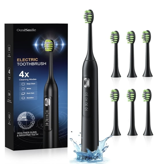 Dermaxgen inc Sonic Electric Toothbrush for Adults, Rechargeable Travel Tooth Brush with 6 Brush Heads, 42000 VPM Deep Clean 4 Modes 120-Day Battery, Black