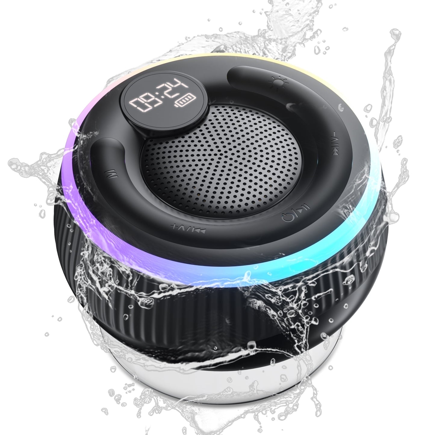 WeurGhy Shower Bluetooth Speaker Portable, Waterproof Wireless Speakers with shower speaker with Suction Cup, LED Lights, Display Screen, Suitable for Home, Party, Outdoor, Gift Ideas