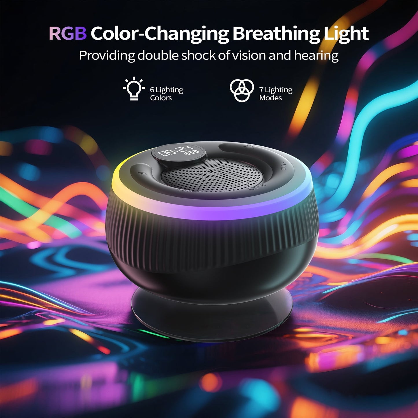 WeurGhy Shower Bluetooth Speaker Portable, Waterproof Wireless Speakers with shower speaker with Suction Cup, LED Lights, Display Screen, Suitable for Home, Party, Outdoor, Gift Ideas