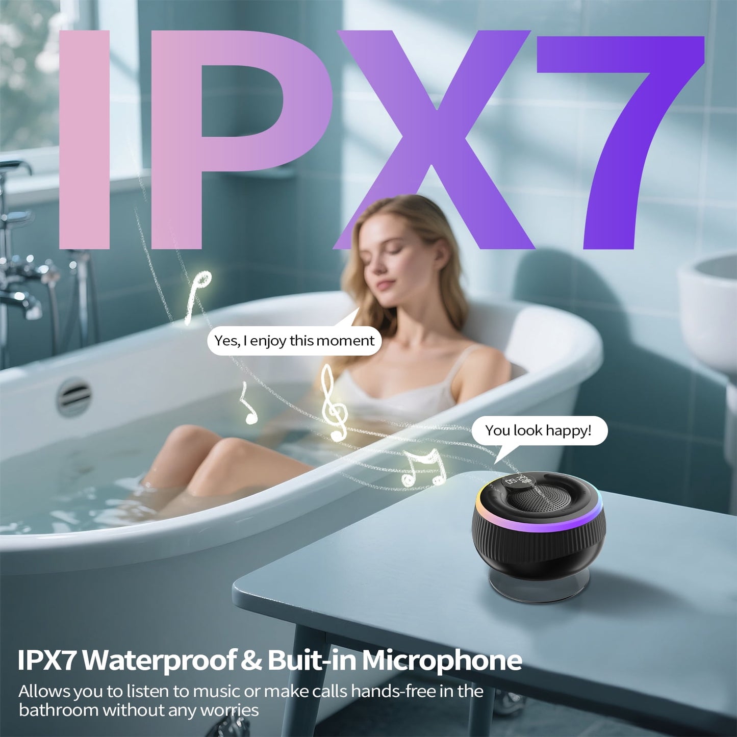 WeurGhy Shower Bluetooth Speaker Portable, Waterproof Wireless Speakers with shower speaker with Suction Cup, LED Lights, Display Screen, Suitable for Home, Party, Outdoor, Gift Ideas