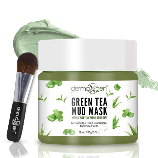 Green Tea Mud Mask - Matcha Powder, Aloe Vera, Kaolin, and Bentonite Clay for Hydrating, Detoxifying, Deep Cleansing, Minimizing Pores, Relaxing, and Soothing Organic Facial Mask
