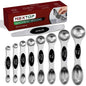 NEXTOP Magnetic Measuring Spoons Set of 9 Stainless Steel Dual Sided Stackable Measuring Spoons Black