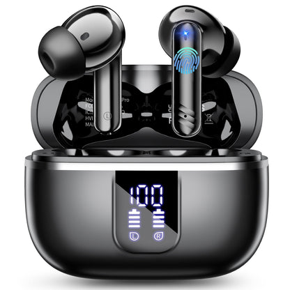 Dermaxgen inc Wireless Bluetooth Earbuds, Noise Cancelling Headphones with Deep Bass Stereo, 38H Playtime, LED Display, Waterproof in Ear Buds Earphone with Mic for iPhone Android Sports Workout, Black
