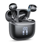 Wireless Bluetooth Earbuds Noise Cancelling in Ear Buds Deep Bass Stereo, 50H Playtime with Mics, LED Display, IPX7 Waterproof USB-C Earphones for iphone Android Laptop, Black